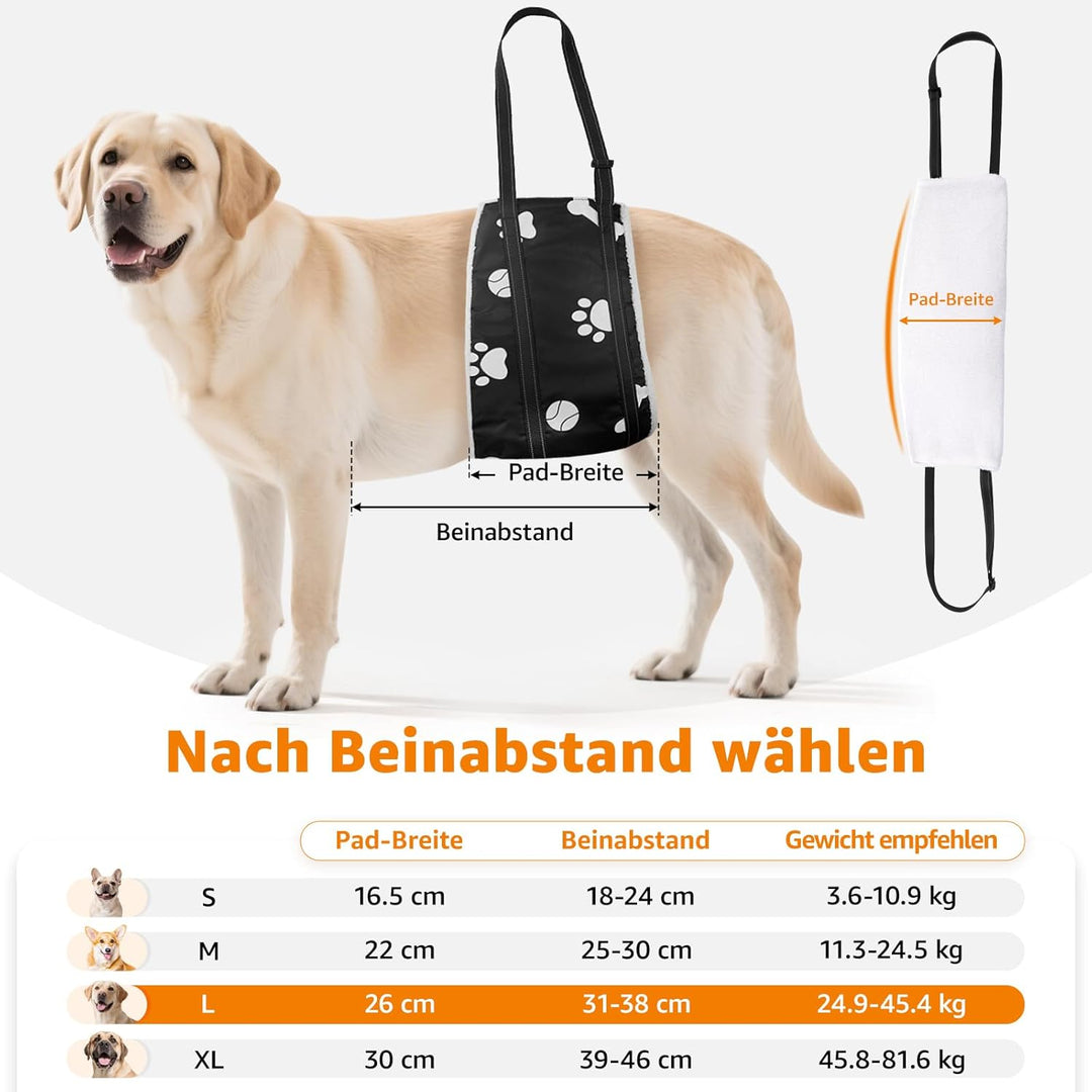 Weiche Hunde Tragehilfe - Verstellbare Gehhilfe für Hunde in verschiedenen Grössen, Sicherheitsunter