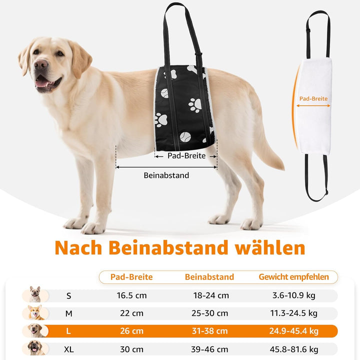 Weiche Hunde Tragehilfe - Verstellbare Gehhilfe für Hunde in verschiedenen Grössen, Sicherheitsunter