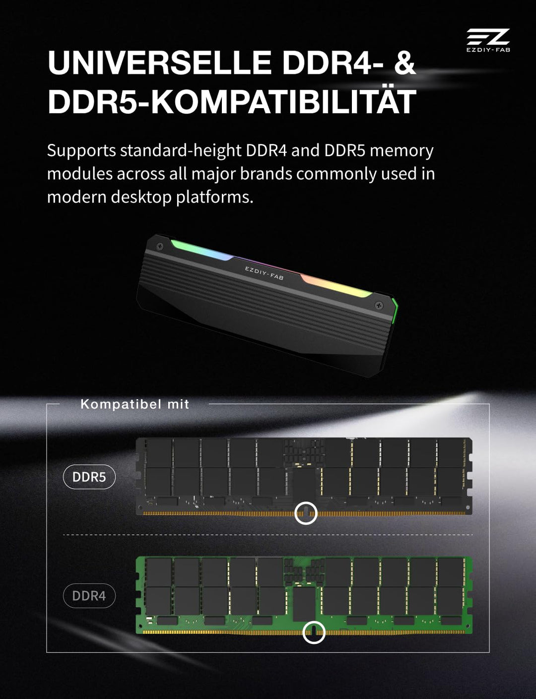 EZDIY-FAB RH01 ARGB RAM-Kühlkörper, RGB Memory Heat Spreader für DDR5 DDR4, Aluminium-RAM-Kühler mit
