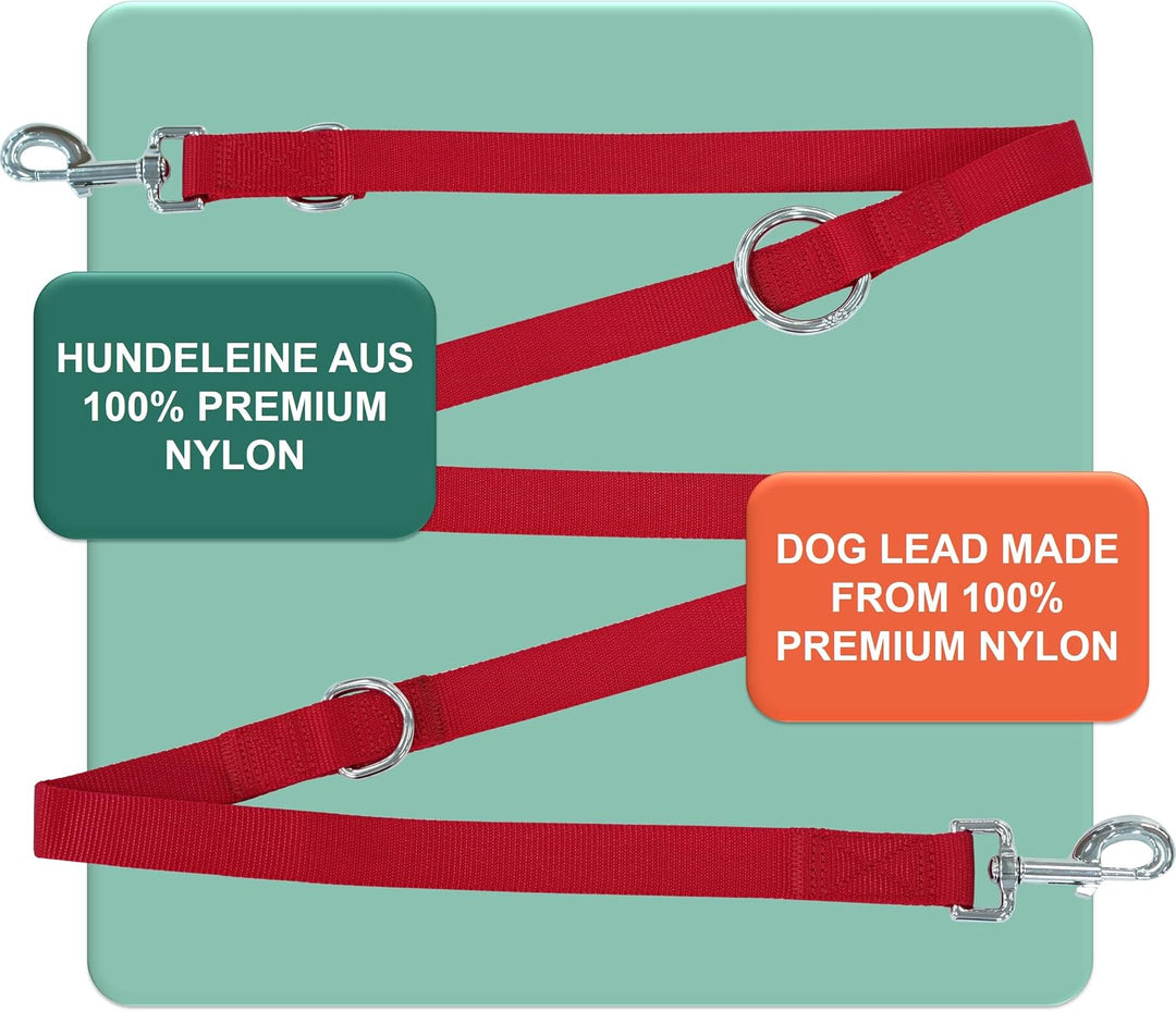 DEY - Premium Hundeleine Nylon 2m | 3fach Verstellbar | für Kleine, Mittelgrosse u. Grosse Hunde | v
