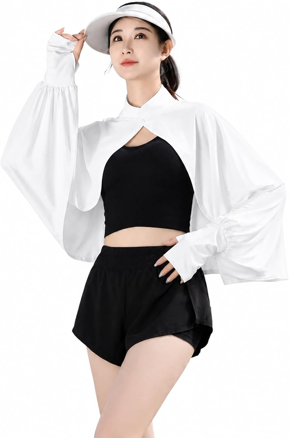 Elegtiskas Sonnenschutz-Schal für Damen, atmungsaktiv, UV-Schutz, mit Daumenloch-Ärmeln Weiss, Weiss