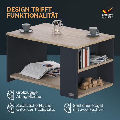 Casaria® Couchtisch Grau Holz mit Stauraum 2 Fächer 90x59x48cm Kratzfest 50kg Belastbar Rechteckig A