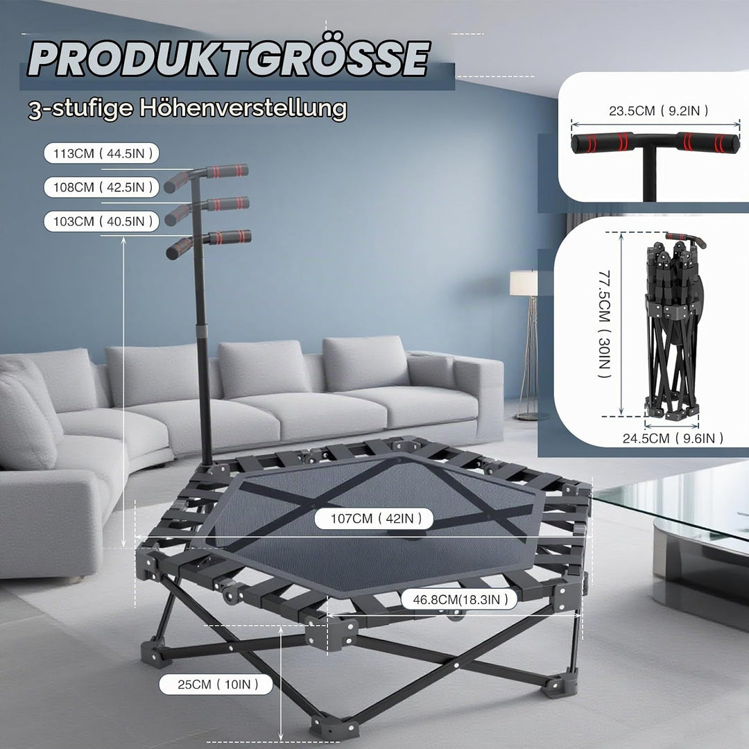 106cm Fitness-Trampolin Indoor für Erwachsene | Hohe Belastbarkeit | Höhenverstellbar | EIN-klick-Fa