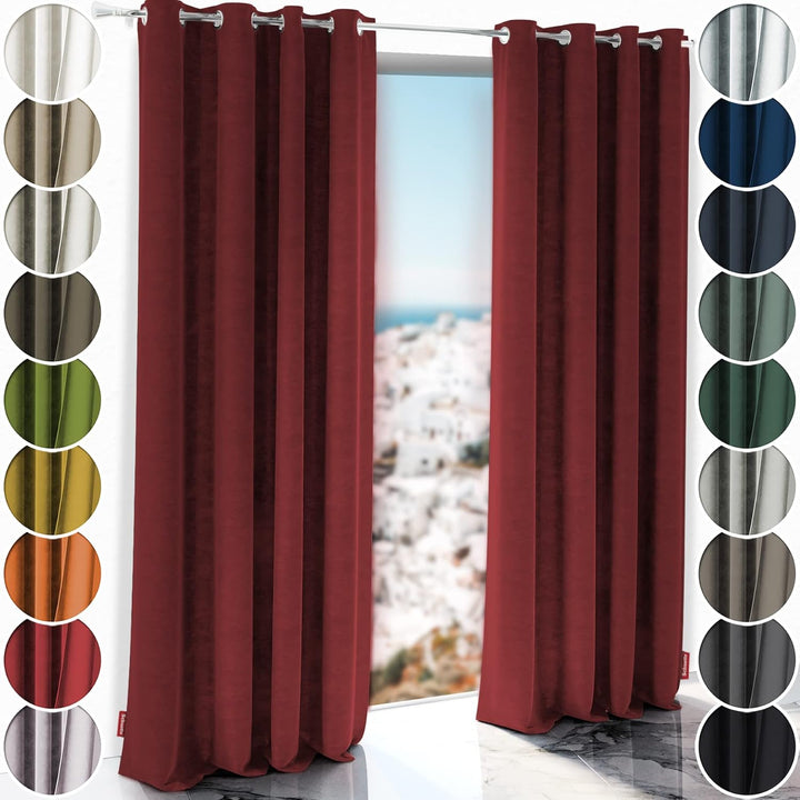 Schuette® Verdunkelungs-Vorhang Gardine mit Ösen ● Millenium Velvet: Carmine (Rot) ● 135x230cm Breit