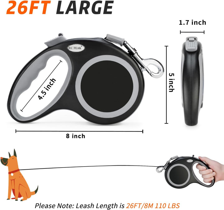 Einziehbare Hundeleine, 7,8 m, robuste Hundeleine für Hunde bis zu 50 kg, Starkes Nylonband, kein Ve