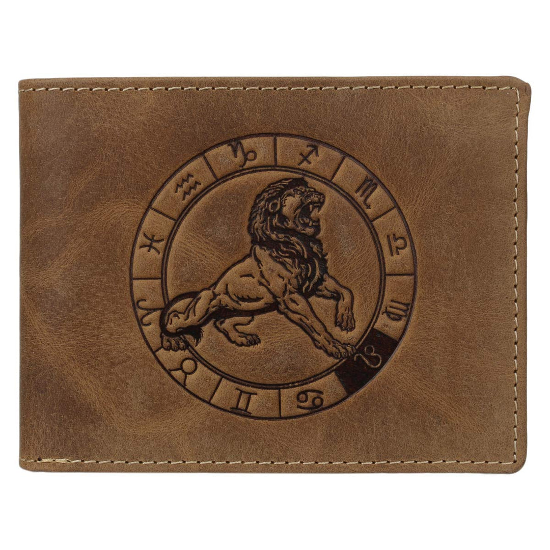 Greenburry Vintage 1705-Löwe Leder Geldbeutel Geldbörse Portemonnaie mit Sternzeichenmotiv Löwe