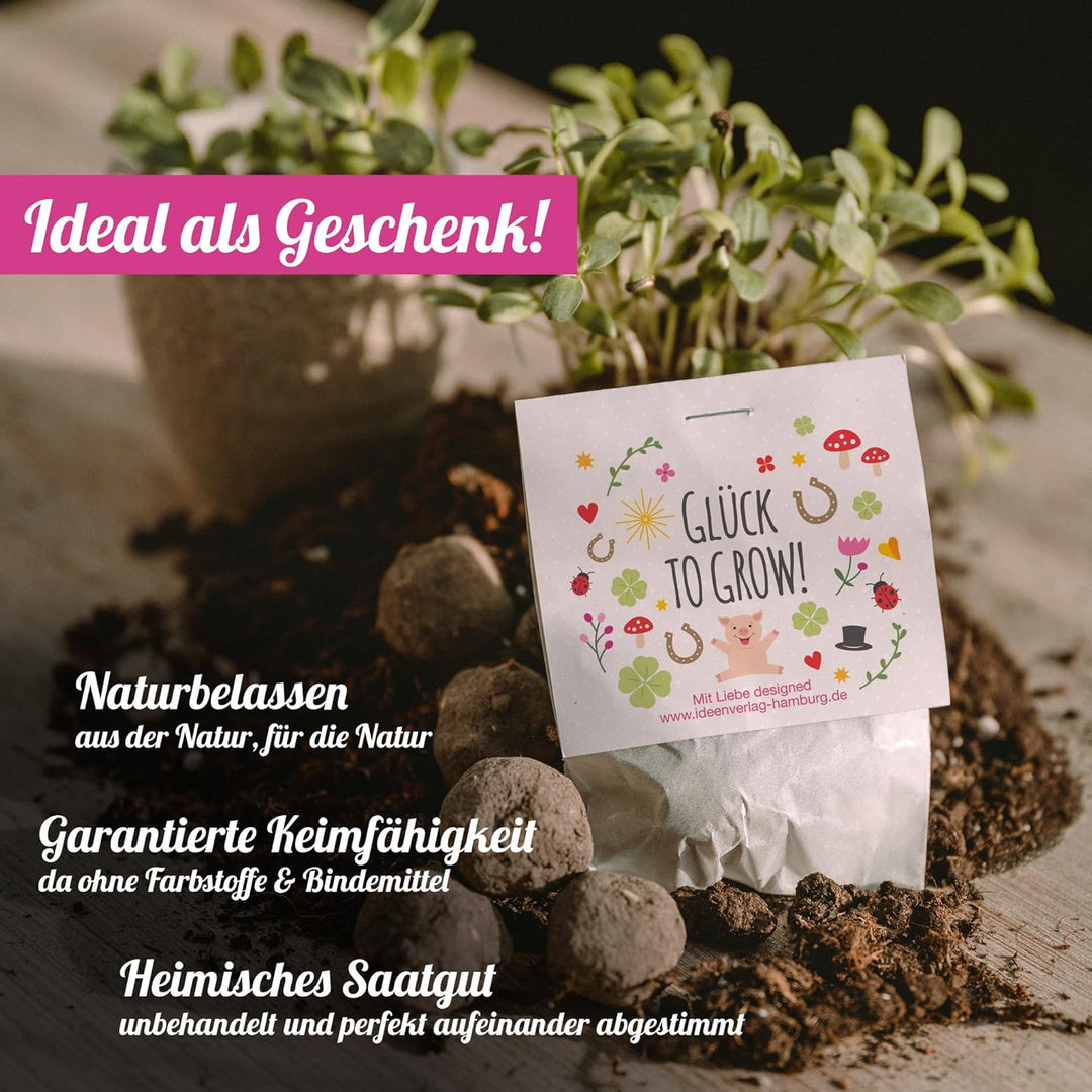 10x "Glück to grow" Samenbomben/Glücksbringer/kleine Geschenke Kollegen Saatbomben Geschenk Gäste Ge