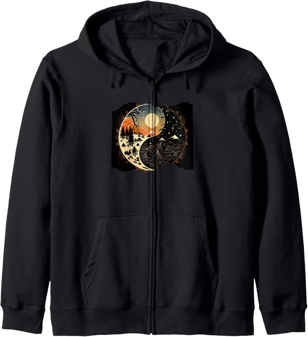 Yin Yang Tag & Nacht Berge Wolken Himmlischer Sonne Mond Kapuzenjacke
