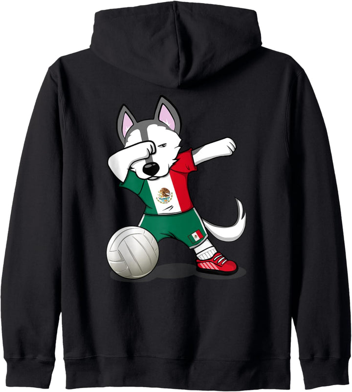 Dabbing Husky Hund Mexiko Volleyball - Mexikanische Flagge Kapuzenjacke