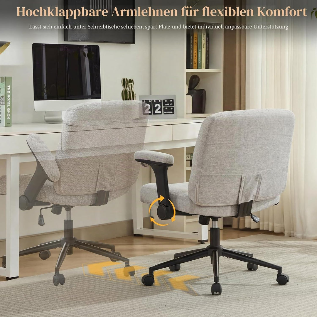 SAMERY Bürostuhl Schreibtischstuhl mit klappbaren Armlehnen, extra breiter Sitz für Schneidersitz, h