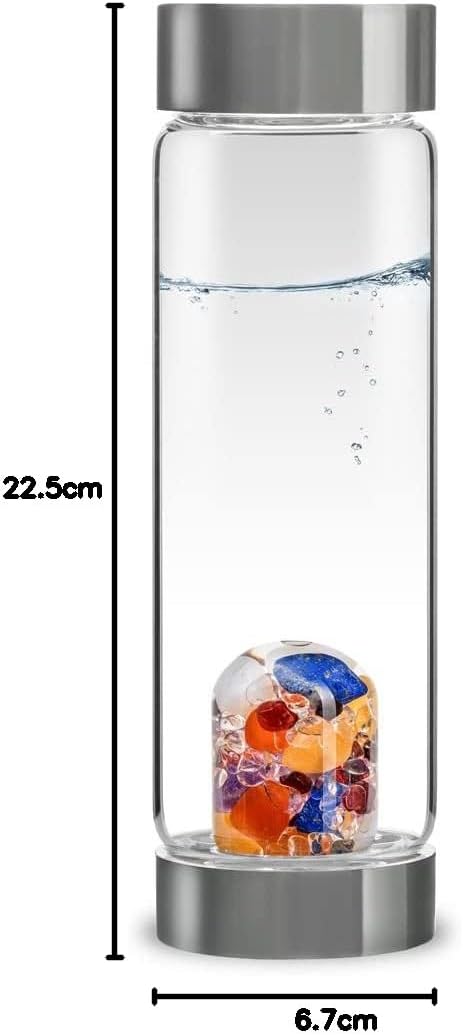 VitaJuwel ViA AYURVEDA - Wasserflasche mit Milchopal, Amethyst, Bergkristall, Lapislazuli, Granat, K