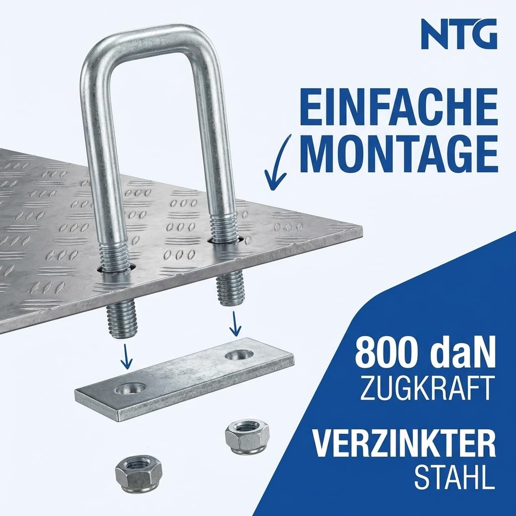 10 Stück | Zurrbügel 800 daN kg | Zurrösen | Ladungssicherung | U-Bügel | geeignet für PKW-Anhänger,