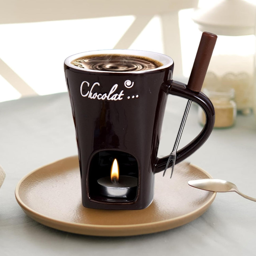 Schokoladen-Fondue-Becher, Kreatives Tee-Kerzen-Fondue-Tassen-Set, Keramik-Schokoladen-Fondue-Kaffee