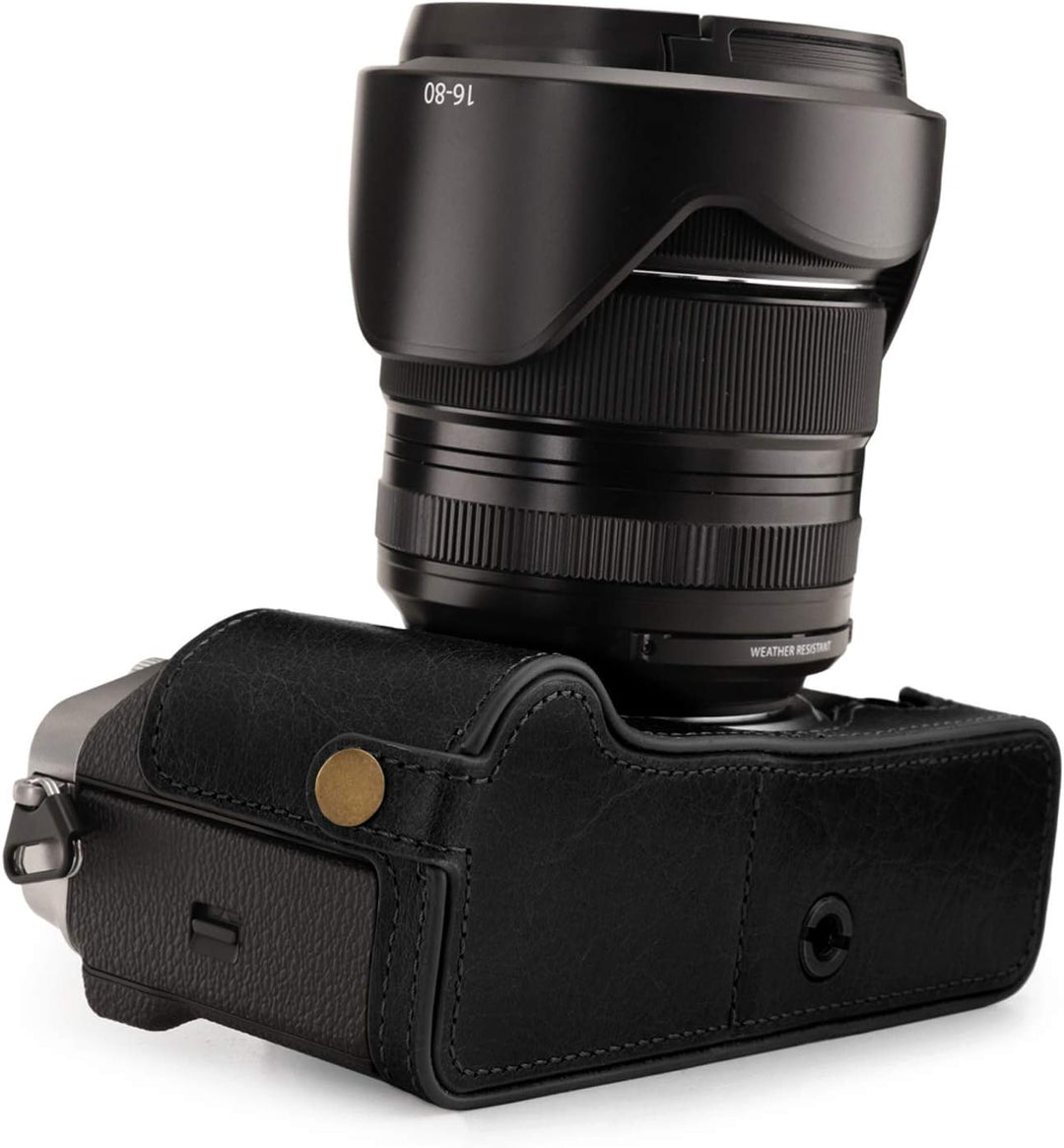 MegaGear MG1923 Ever Ready Kameratasche aus Echtleder, für Fujifilm X-T4, Schwarz, Schwarz