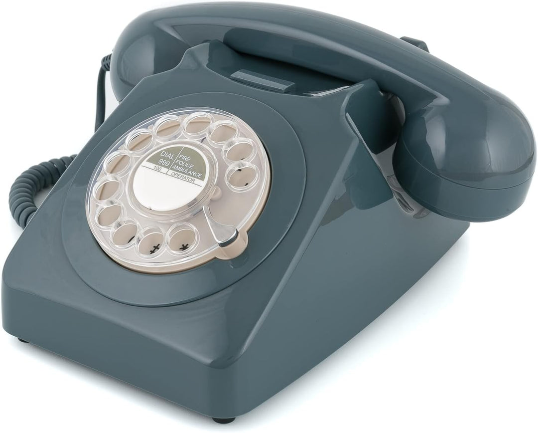 GPO 746ROTARYGRY Retro Telefon mit Wählscheibe im 70er Jahre Design Grau, Grau