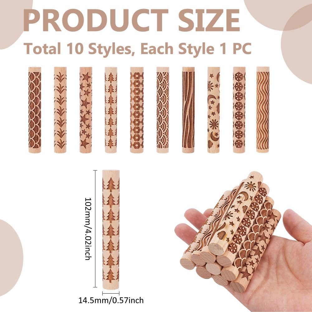 UNICRAFTALE 10 Stück 10 Stile Holz Ton Textur Rollen Set Für Töpferkeramik Töpferstempel Rollen Werk