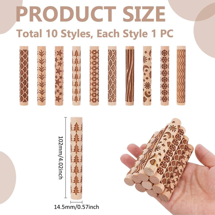 UNICRAFTALE 10 Stück 10 Stile Holz Ton Textur Rollen Set Für Töpferkeramik Töpferstempel Rollen Werk