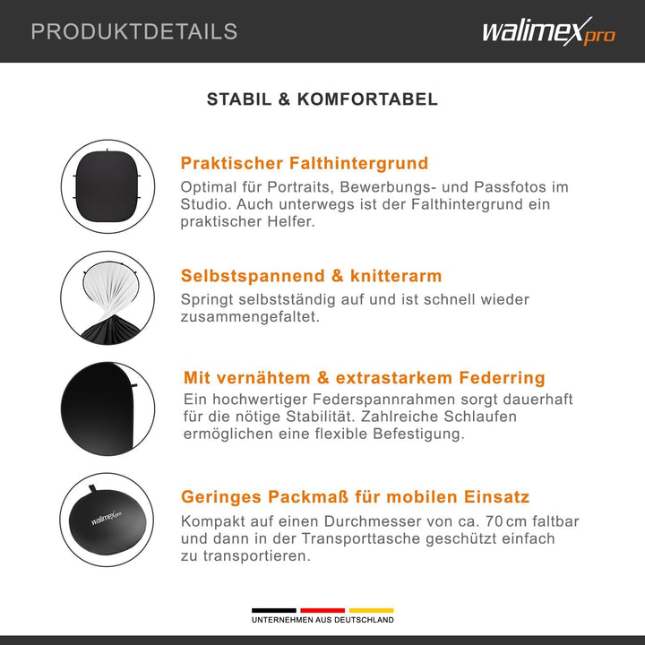 walimex pro Falthintergrund (200 x 230 cm) schwarz/weiss Single, Single
