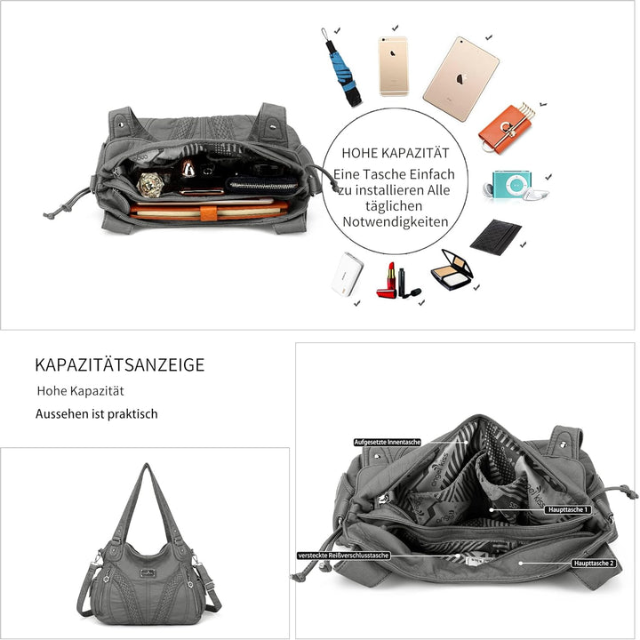 AngelKiss Handtasche Damen Schultertasche Multifunktionale Umhängetaschen Wasserdicht PU Veganes Led