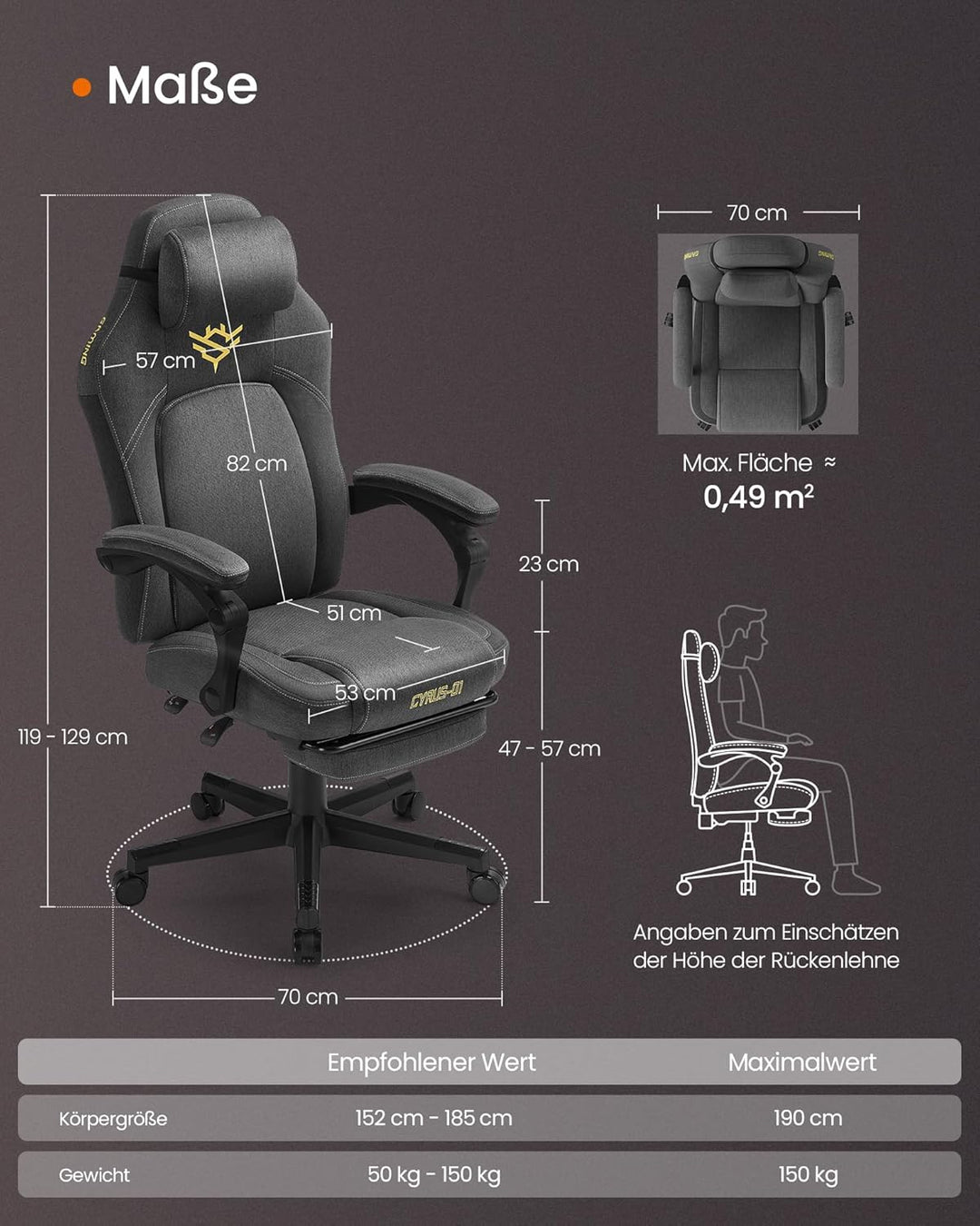 SONGMICS HOME Gaming-Stuhl, ergonomischer Computerstuhl mit Fussstütze, Bürostuhl, Drehstuhl mit Kop