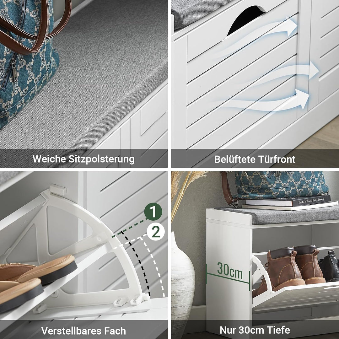 SoBuy Schuhbank mit Sitzfläche – Schuhbank mit Stauraum für 8 Paar Schuhe – Sitzbank mit Stauraum &