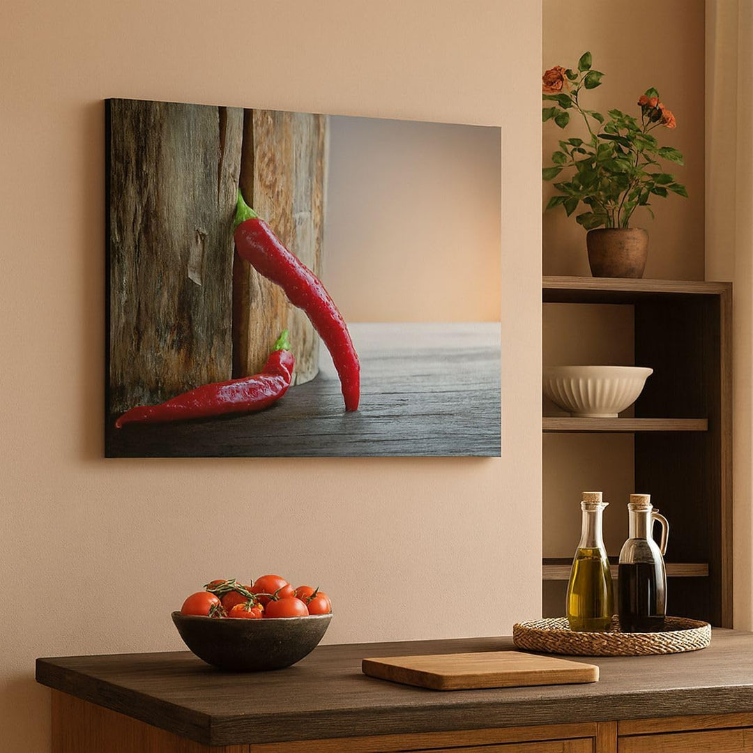 Bilder auf Leinwand 100x70cm Leinwandbild mit Rahmen Chili Gewürz Gemüse Gross Wanddeko Bild Schlafz