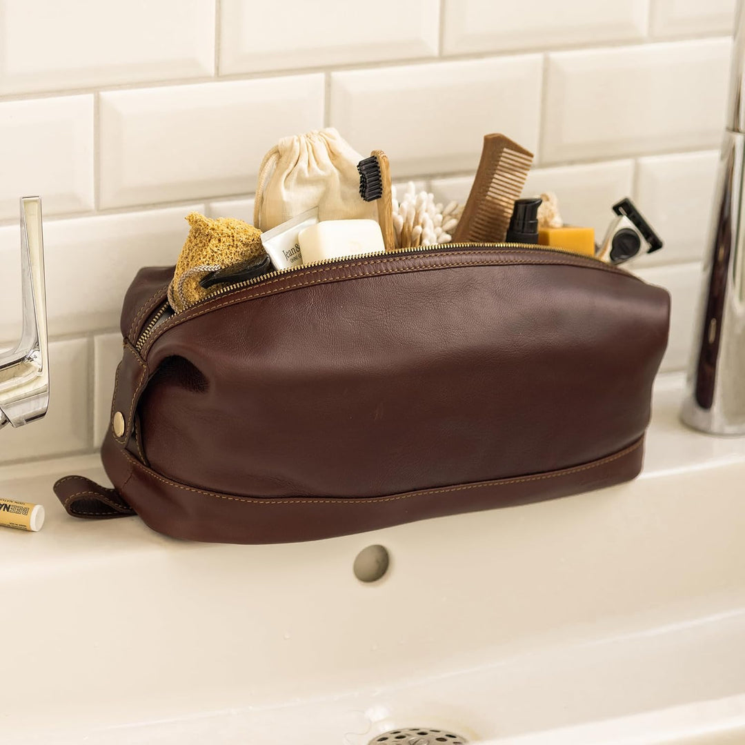 Gusti Waschtasche Leder - Anika Kulturtasche Kulturbeutel Kosmetiktasche Ledertasche gross für Damen