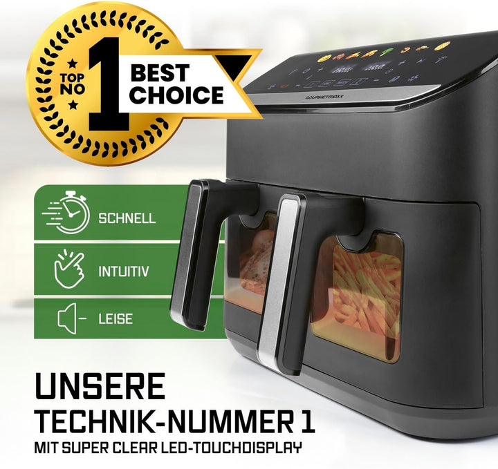 GOURMETmaxx AirGenius Heissluftfritteuse, 9 L - 2 x 4,5 L Airfryer | Fritteuse mit 8 Programmen | He