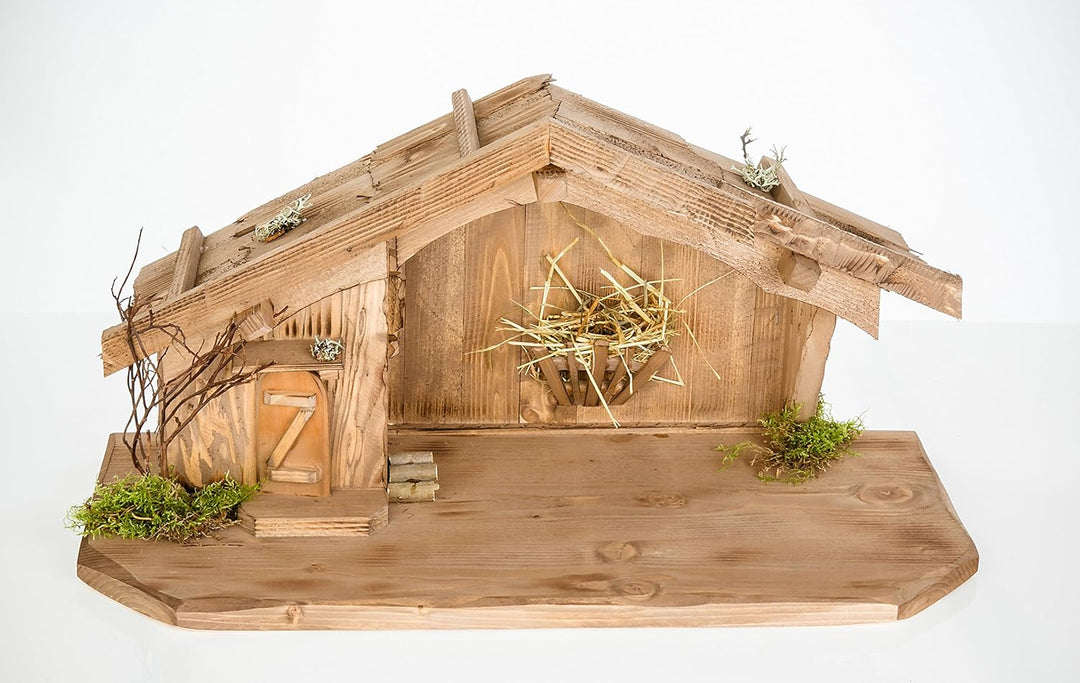 Weihnachtskrippe aus Holz-Braun (W08+Figuren) Krippe Krippenstall Weihnachten Weihnachtskrippen Tisc