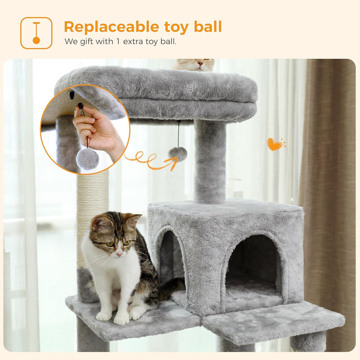 PAWZ Road Katzenbaum mit Metall-Plüsch-Hängematte, Katzenturm für ausgewachsene Katzen mit 2-türigem