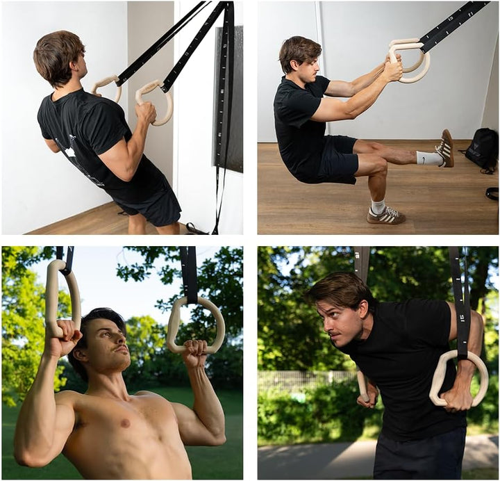 PULLUP & DIP Premium Turnringe Holz, Gym Rings Gymnastikringe, Turnerringe für Calisthenics, Breite