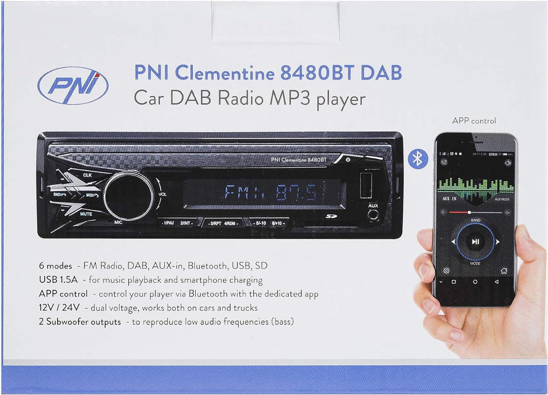 DAB MP3 Autoradio PNI Clementine 8480BT, 4x45w, 12 / 24V, 1 DIN, mit SD, USB, AUX, RCA, Bluetooth un