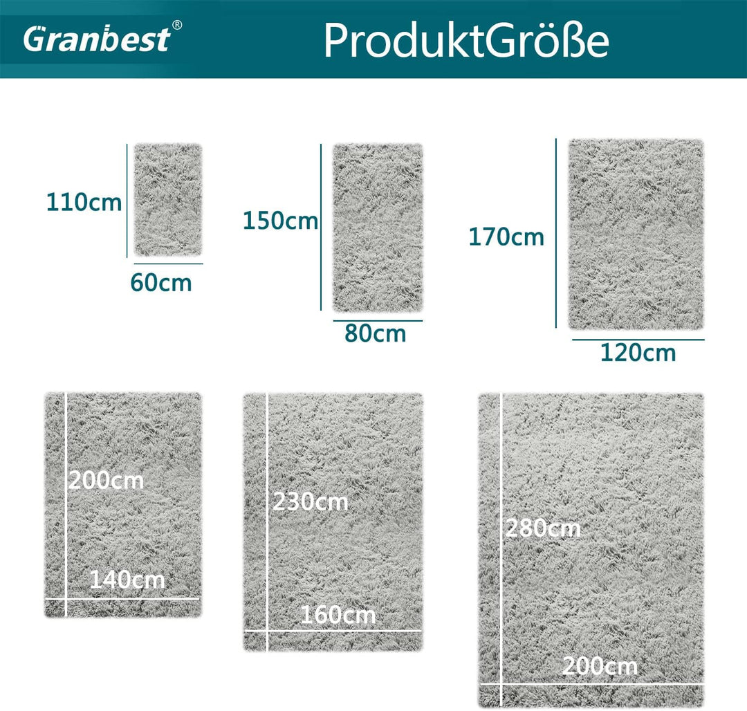 Granbest Shaggy Teppich Hochflor Langflor Teppiche für Wohnzimmer Moderner Flauschiger Kurzflor Tepp