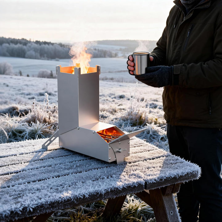 UISEBRT Raketenofen aus dickem Stahl,Tragbar Rocket Stove Stecksystem,Holzofen Campingkocher Camping