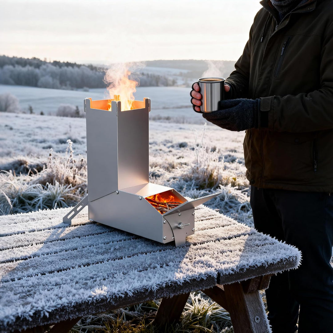 UISEBRT Raketenofen aus dickem Stahl,Tragbar Rocket Stove Stecksystem,Holzofen Campingkocher Camping