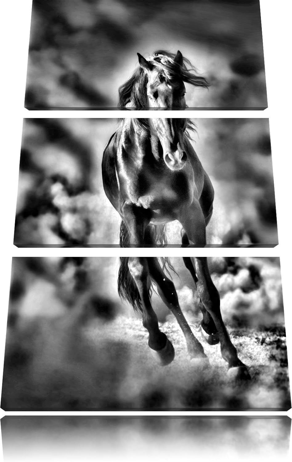 Pixxprint Monocrome, Elegantes schwarzes Pferd 3-Teiler Leinwandbild 120x80 Bild auf Leinwand