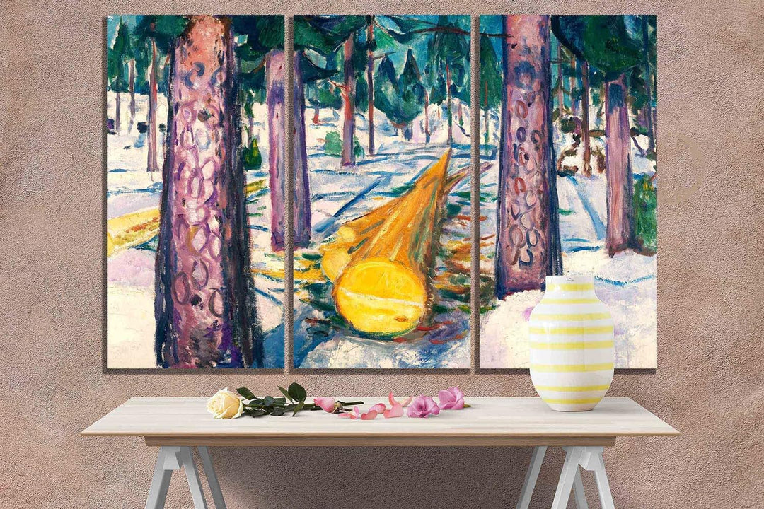 The Yellow Log von Edvard Munch Prints Leinwandbild, moderne Bilder, 3-teilig, gerahmtes Kunstwerk f