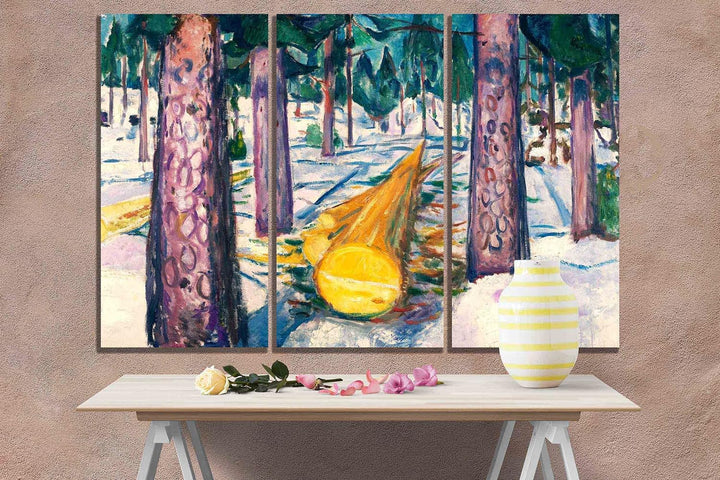 The Yellow Log von Edvard Munch Prints Leinwandbild, moderne Bilder, 3-teilig, gerahmtes Kunstwerk f