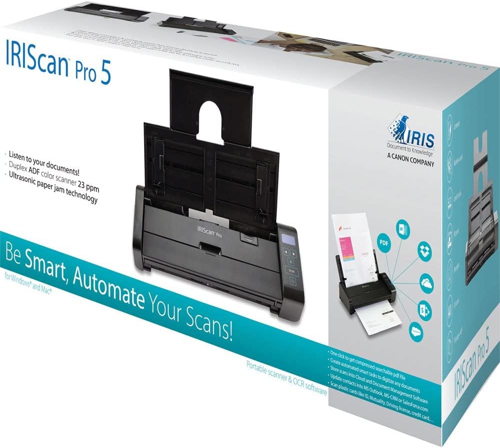 IRIS IRISCAN Pro 5 Duplex ADF20 Seiten Scanner (25PPM - USB3.0 - Netzbetrieb - Buttonmanager mit Sma
