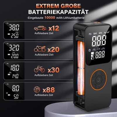 Tragbarer Elektrische Luftpumpe mit 10000mAh Akku Kompressor,150 PSI Fahrradpumpe elektrisch mit Man