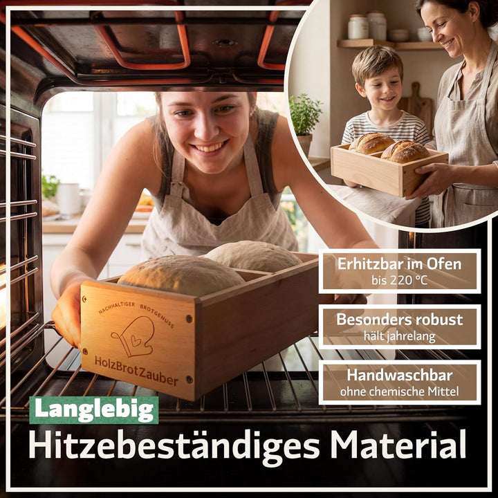 HOLZBROTZAUBER 30cm Brotbackform aus Buchenholz - Brot selber backen Backform - integrierter Trennst