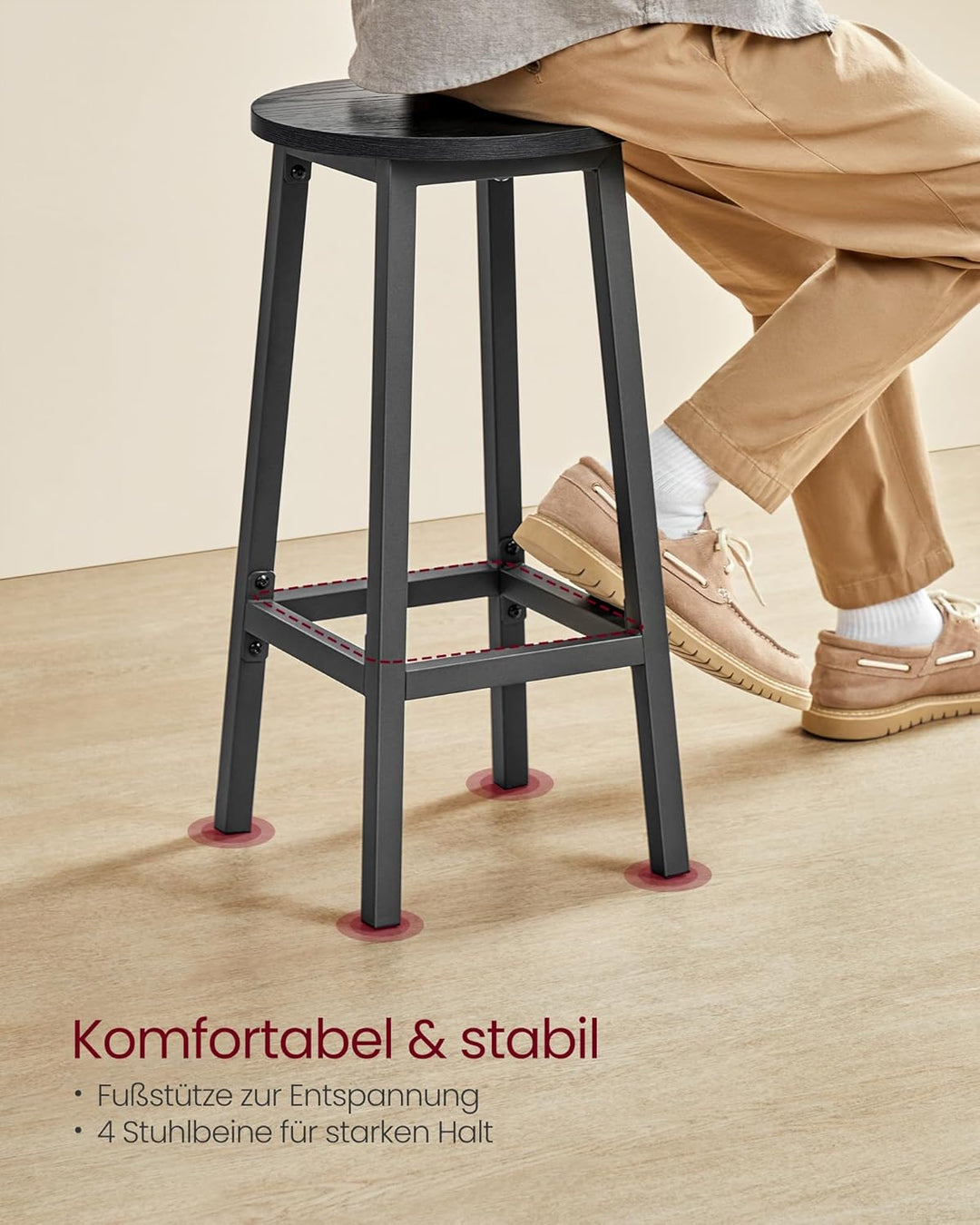 VASAGLE Barhocker, 2er Set, Barstühle, Küchenstühle mit Metallgestell, einfache Montage, mit Fussstü