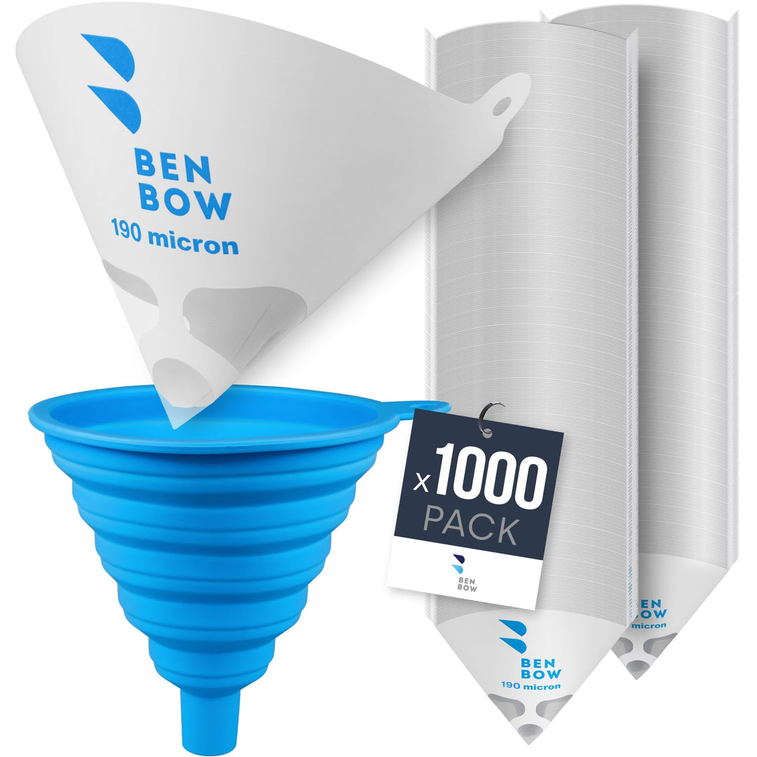 BenBow Lacksieb 190µ x 1000 Stück - Einweg-Papierfilter mit Nylongewebe und praktischer Silikontrich