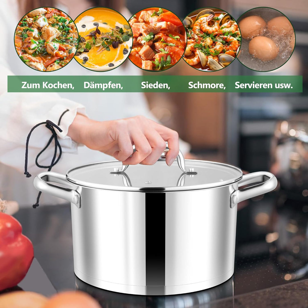 Joyfair Kochtopf, 27,5cm Edelstahl Suppentopf mit Glasdeckel, 3-Lagen Edeastahl Topf Induktion für a