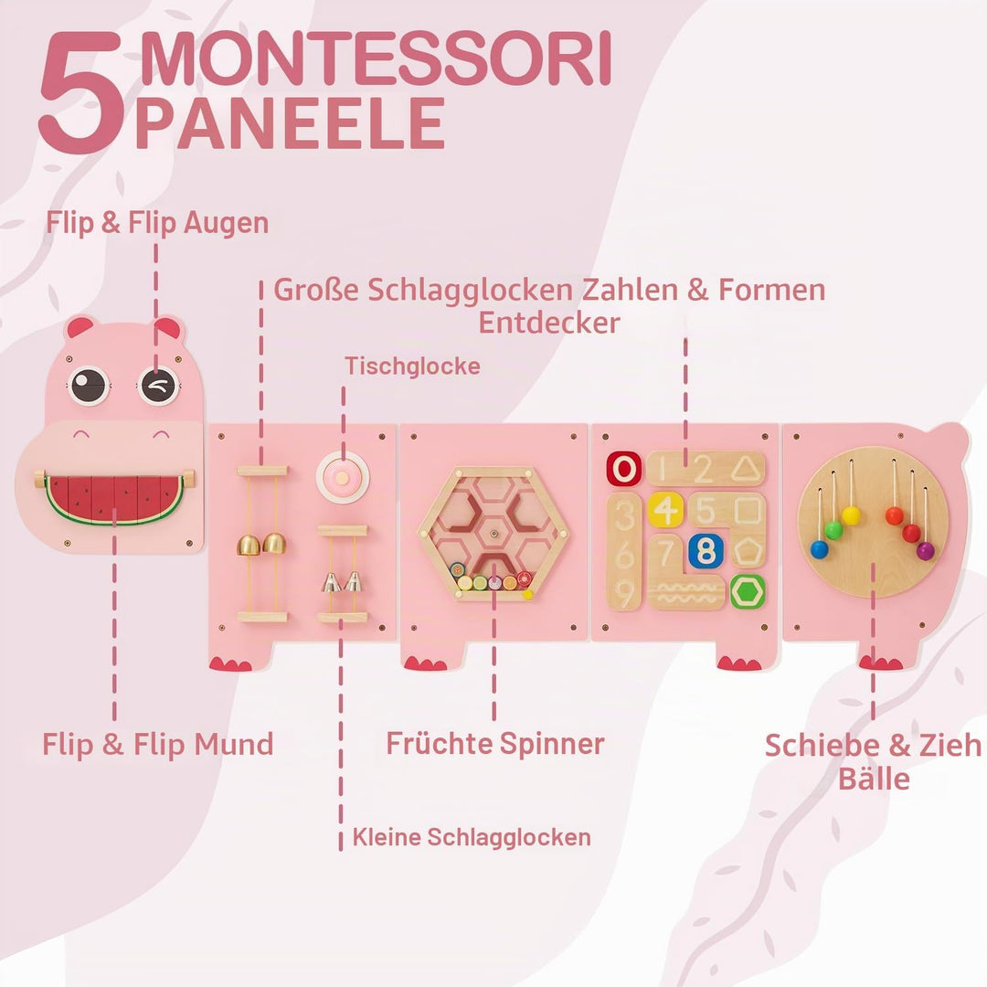 Monläurd® Hippo Montessori Pädagogischer Aktivitätswürfel, sensorisches Wandspielzeug für Kindertage