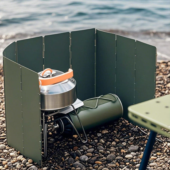 Windschutz für Campingkocher – Faltbarer 10-Panel-Metallofen Windblocker | Leichtes Grillzubehör mit