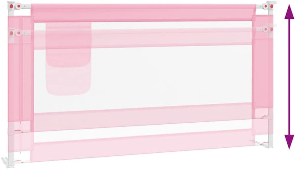 Kleinkind-Bettschutzgitter Rosa Stoff 160x25 cm, Höhenverstellbar, Klappbar, Atmungsaktiv, Sicherer