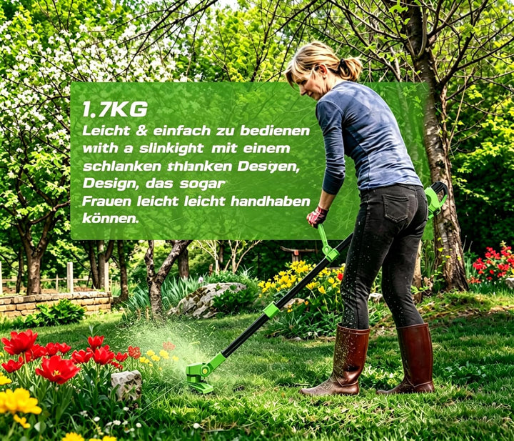 Rasentrimmer Mit Akku Motorsense Mit 2 x 2500mAh Batterie,4 x Metallklinge & 6 x Kunststoffklingen k