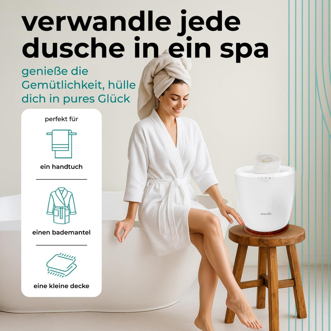 SereneLife Handtuchwärmer Elektrisch Braun Holzoptik – Kompakter Handtuchheizkörper mit Timer & Über