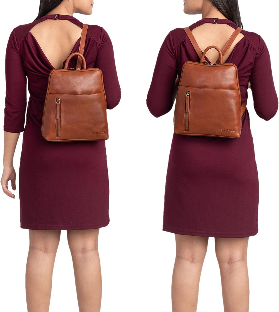 STILORD 'Holly' Rucksack Frauen Klein Leder Rucksackhandtasche Damen Lederrucksack für iPad und DIN